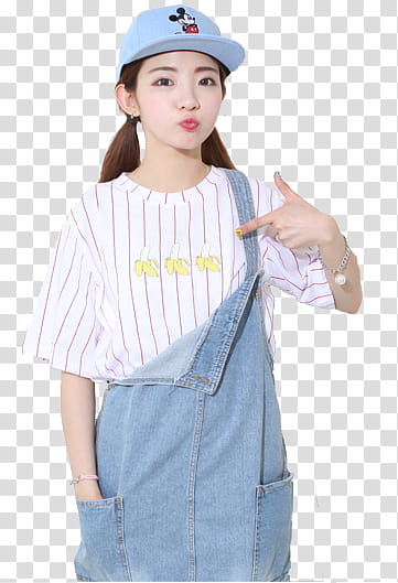 SHARE ULZZANG, woman wearing denim overall skirt transparent background PNG clipart