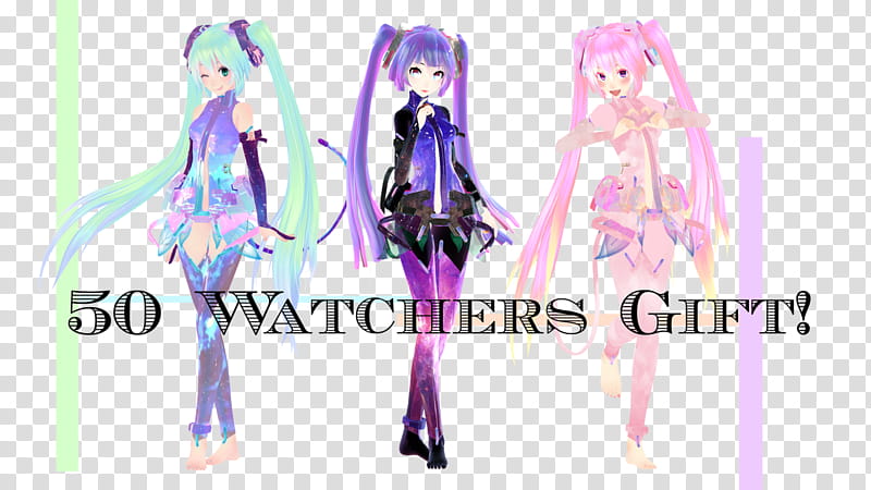 WATCHERS GIFT || APPEND MIKUS, three female anime characters transparent background PNG clipart