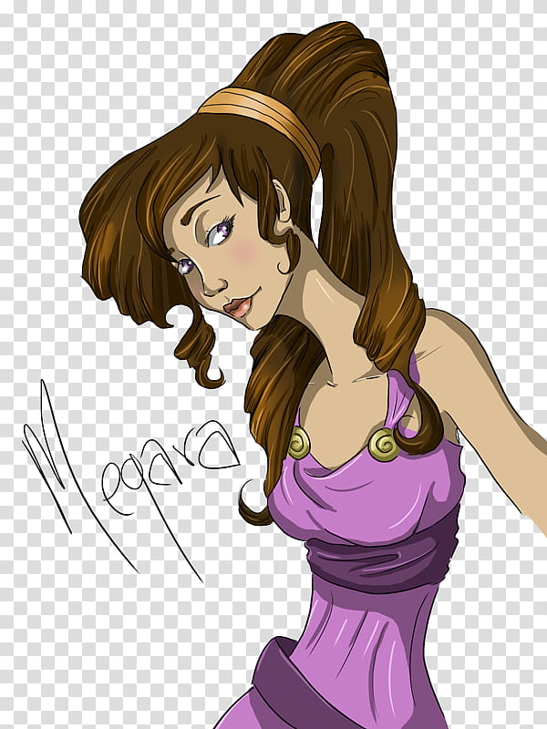 Megara, standing woman wearing purple dress with Megara text overlay illustration transparent background PNG clipart