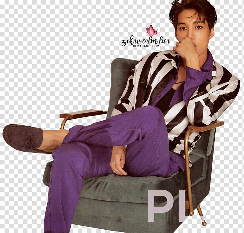 EXO Kai  Season Greetings, man sitting on green and brown armchair transparent background PNG clipart