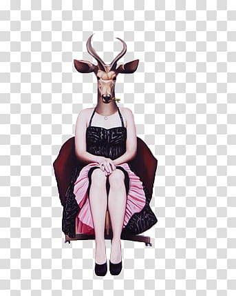 Monster, woman wearing deer mask sitting on red rolling chair transparent background PNG clipart