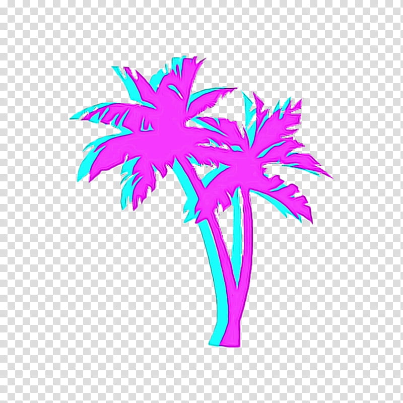 Vaporwave Palm Tree, Watercolor, Paint, Wet Ink, Palm Trees, Tshirt, Decal, Woody Plant transparent background PNG clipart