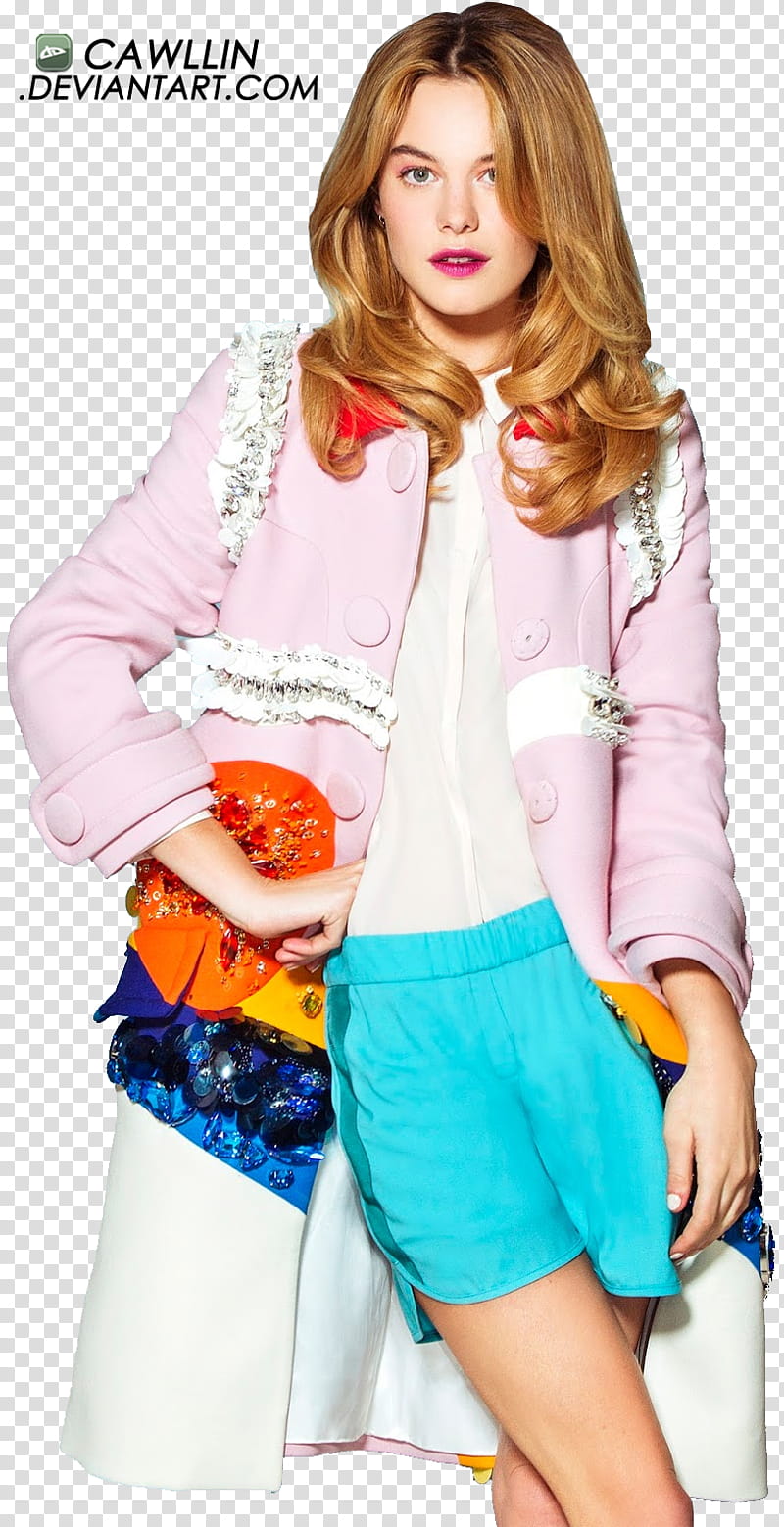 Camille Rowe model, standing woman wearing pink jacket transparent background PNG clipart