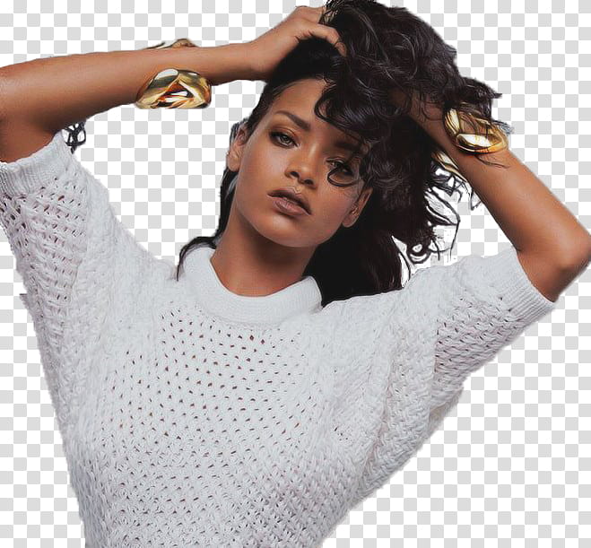 Rihanna, Robyn Rihanna Fenty wearing white knitted shirt transparent background PNG clipart