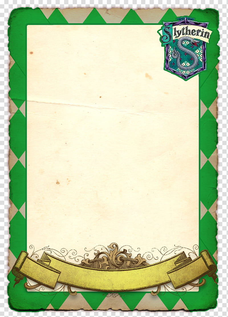 Hogwarts Character Templates, rectangular green Lytherin frame Intended For Harry Potter Certificate Template
