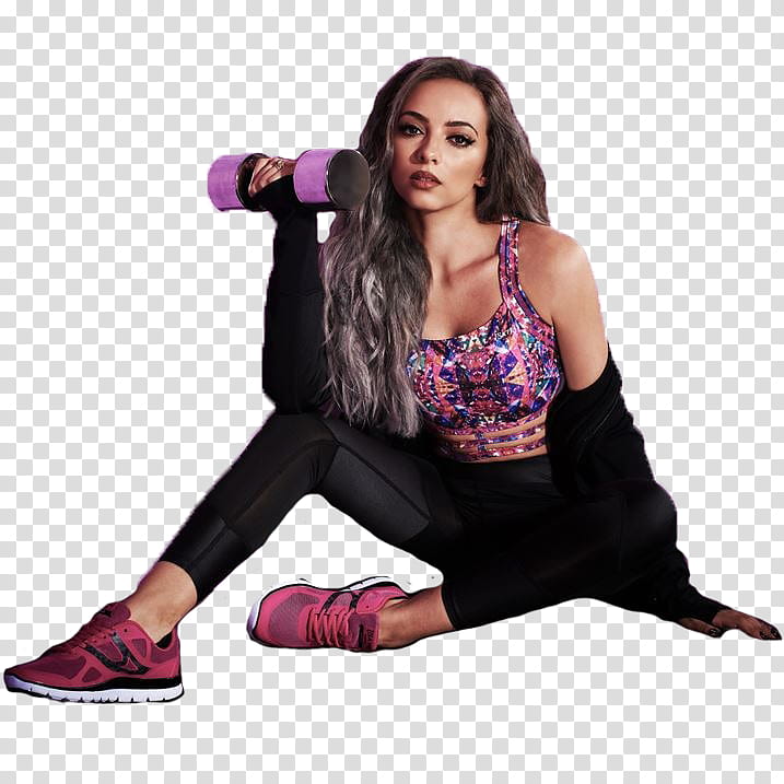 Little Mix , sitting woman wearing tank top while holding dumbbell transparent background PNG clipart