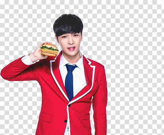 EXO KFC CHINA, man holding hamburger transparent background PNG clipart