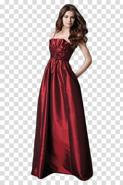 MODEL, woman wearing red satin long dress transparent background PNG clipart