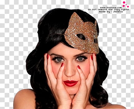 Katy Perry in black and gold glittered mask transparent background PNG clipart