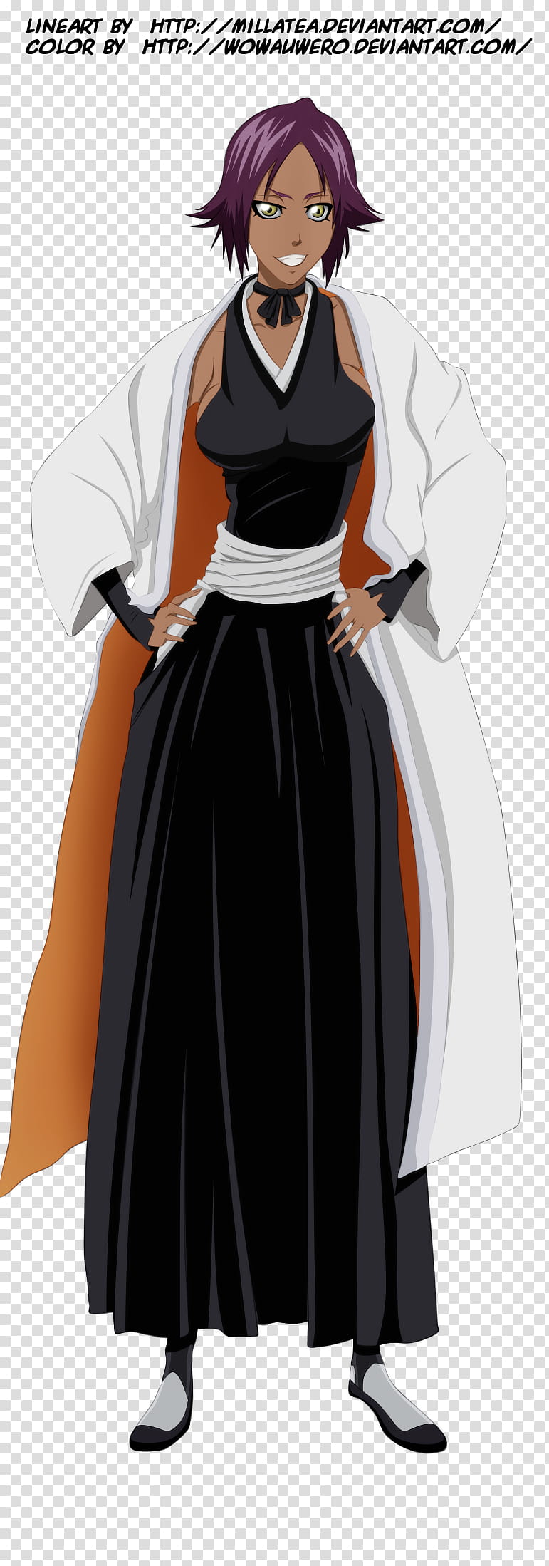 Yoruichi Shihoin, woman wearing black and white dress with akimbo transparent background PNG clipart