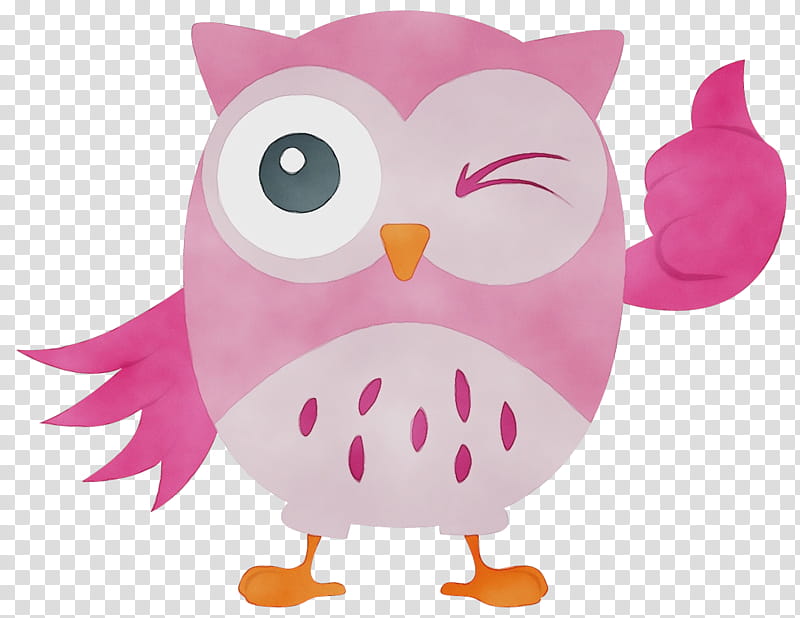 owl bird pink cartoon bird of prey, Watercolor, Paint, Wet Ink, Animation, Snowy Owl transparent background PNG clipart