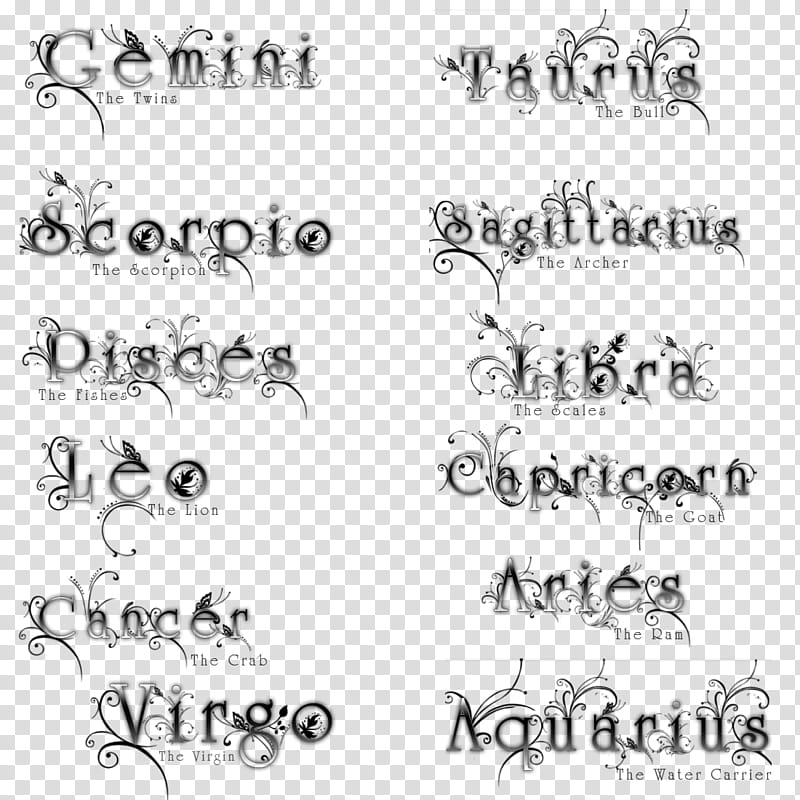 PS Brushes The Zodiac, Zodiac sign text transparent background PNG clipart