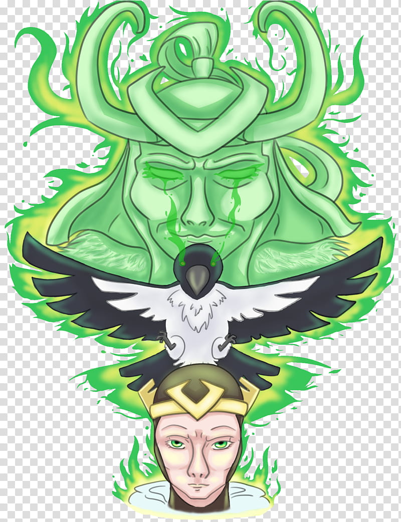 The Flaming Totem of Loki, green haired male character transparent background PNG clipart