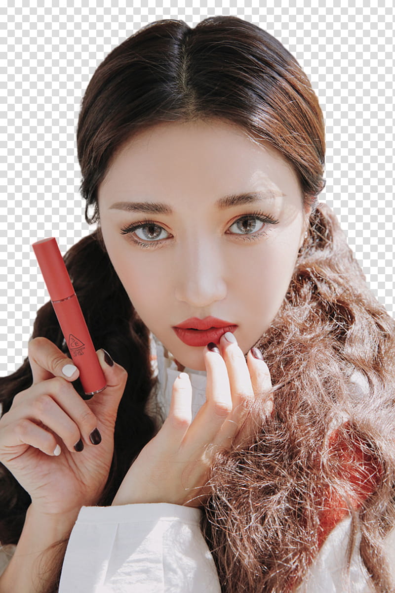 Park Sora STYLENANDA, woman holding red liquid lipstick transparent background PNG clipart