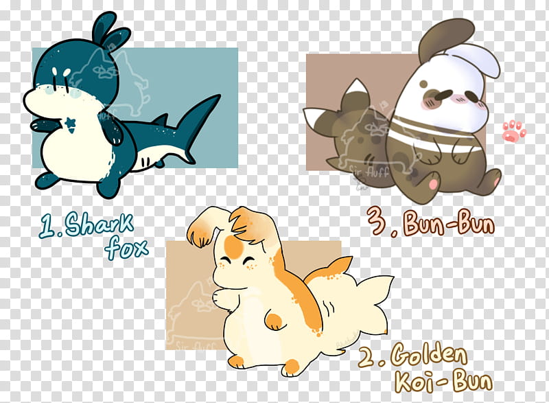 bunshark adopt CLOSED A, three assorted character arts transparent background PNG clipart