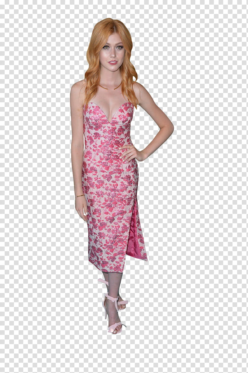 Katherine McNamara, woman in pink and white dress transparent background PNG clipart