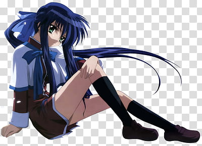de, sitting blue haired female anime character transparent background PNG clipart