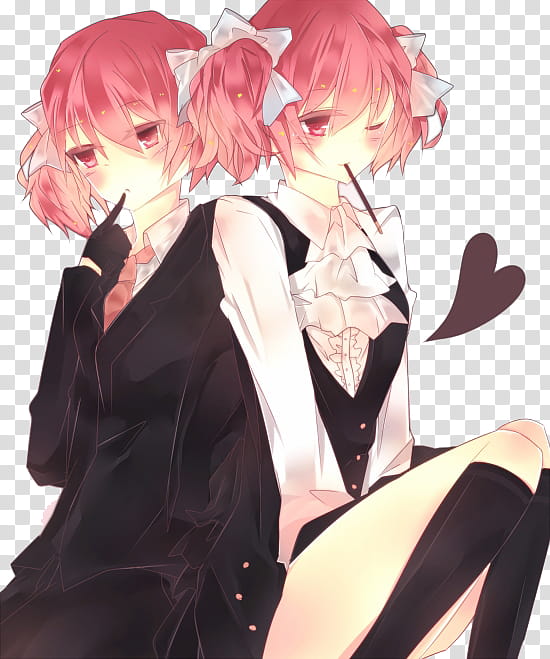 Inu x Boku SS De Renders, two girls with pink hair transparent background PNG clipart