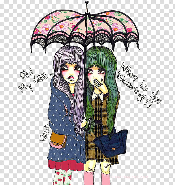 Valfre,  girls under pink floral umbrella illustration transparent background PNG clipart