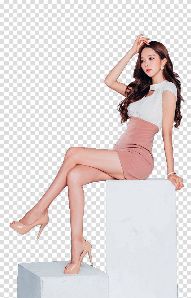 PARK SOO YEON, woman sitting on white block transparent background PNG clipart