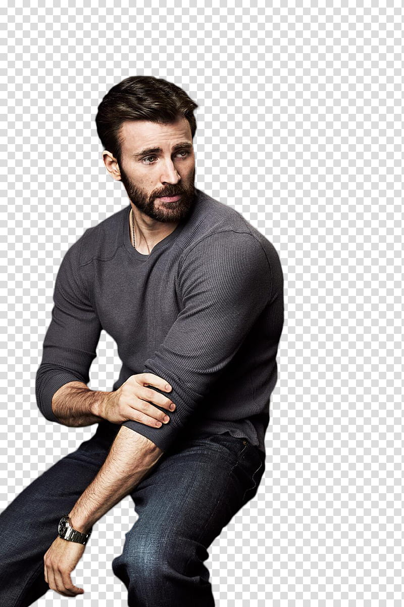 CHRIS EVANS, man wearing gray sweater transparent background PNG clipart