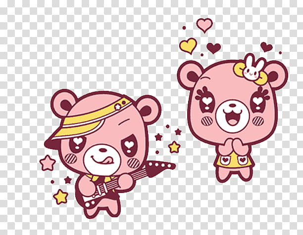 Cute, two pink chibi bears transparent background PNG clipart