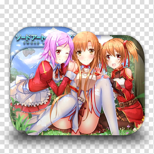 Sword Art Online Version  Anime Folder Icon b, Sword Art Online , three female anime characters sitting transparent background PNG clipart