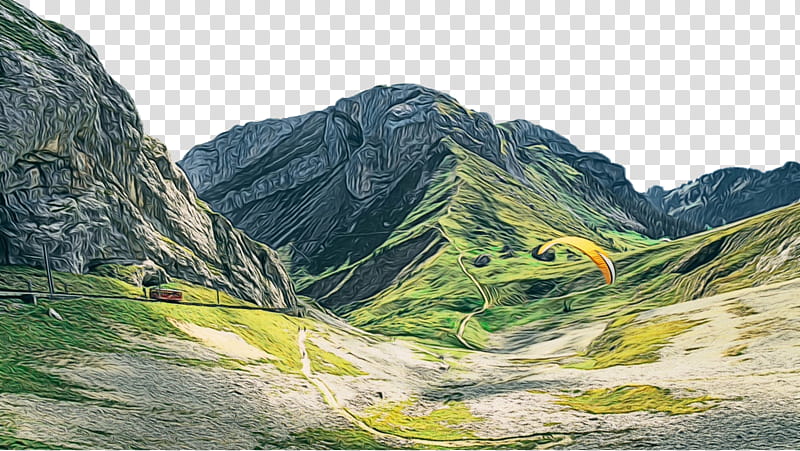 mountainous landforms mountain highland natural landscape nature, Watercolor, Paint, Wet Ink, Mountain Range, Valley, Mountain Pass, Hill Station transparent background PNG clipart