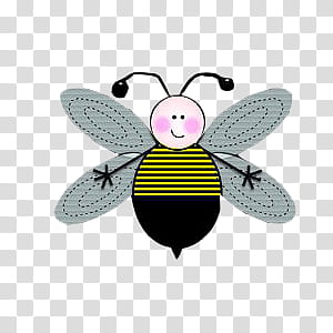 black, white, and yellow bee drawing transparent background PNG clipart