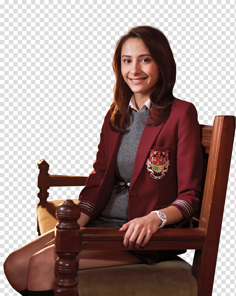 House Of Anubis, woman in maroon suit jacket sitting on armchair transparent background PNG clipart