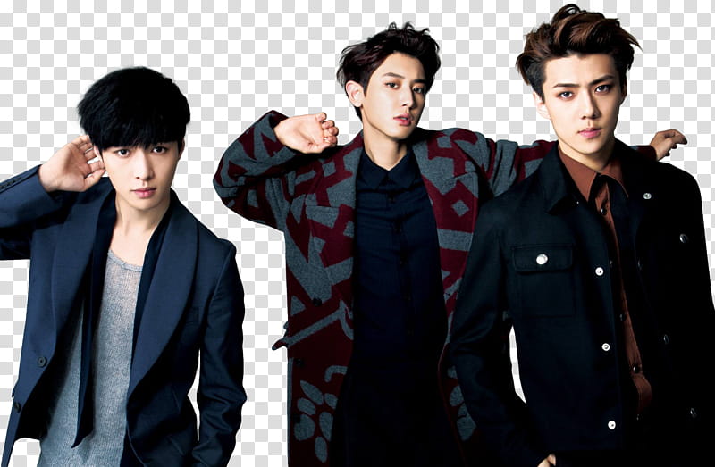 Lay Chanyeol and Sehun EXO Render, standing three-men group transparent background PNG clipart