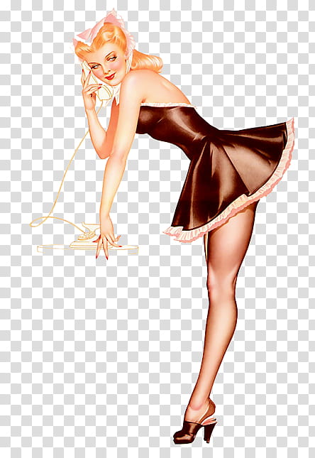 Ning Vintage pin up girls Pics, woman wearing brown dress illustration transparent background PNG clipart