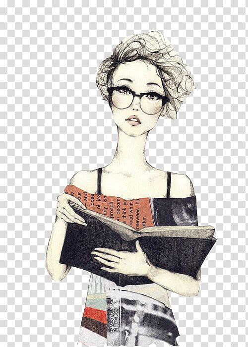 Drawn Girls , woman holding book transparent background PNG clipart