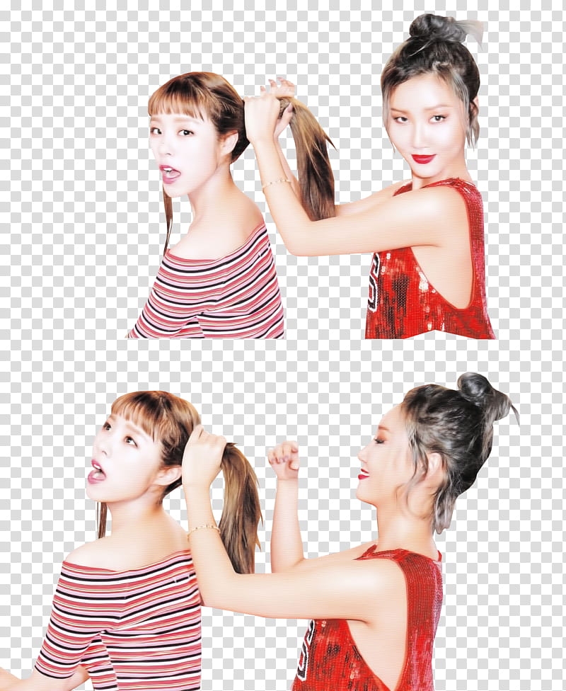 smiling Mamamoo Hwasa fixing Wheein's hair collage transparent background PNG clipart