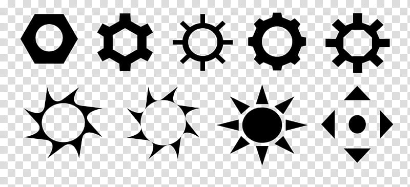 Shape s, assorted gear and sun icons transparent background PNG clipart