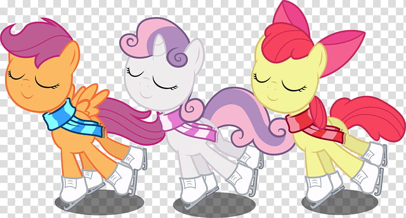 Cutie Mark Crusaders Figure Skaters, three My Little Pony characters illustration transparent background PNG clipart
