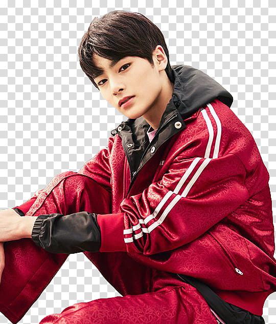 Stray Kids  STAR, man wearing black, red, and white track jacket transparent background PNG clipart