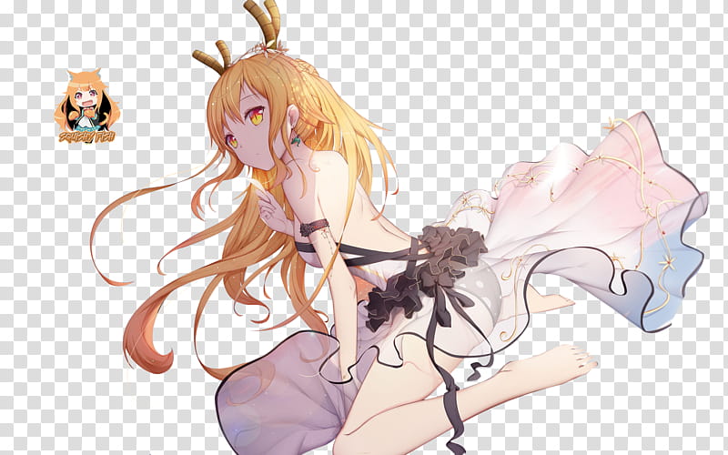 Tohru Maid Dragon Render, orange-haired female anime character transparent background PNG clipart