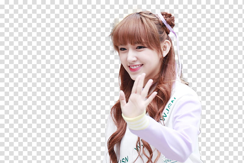 CHENGXIAO WJSN HANI EXID JUNGKOOK V BTS, woman wearing white long-sleeved shirt waving hand transparent background PNG clipart