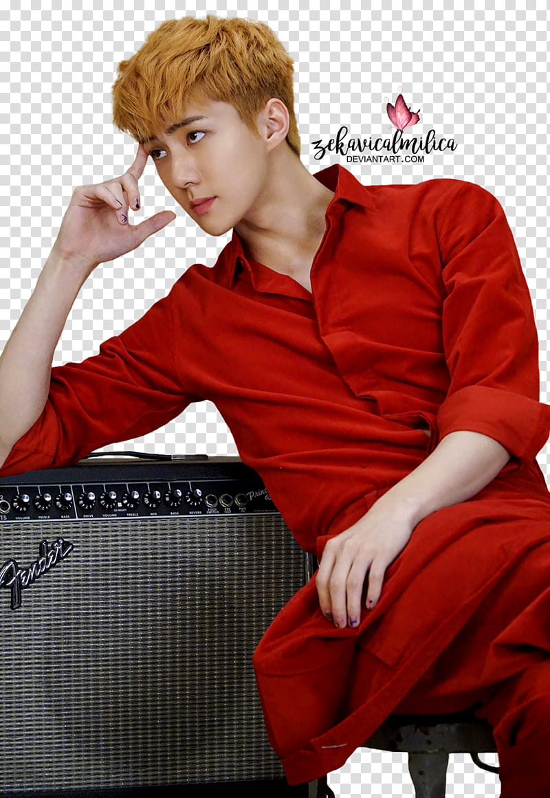 EXO Sehun superELLE, EXO Sehun leaning on guitar amplifier transparent background PNG clipart