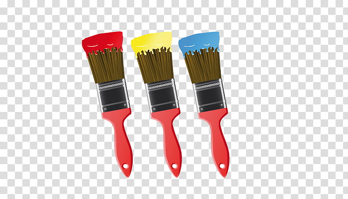 red, yellow. and blue paint on brushes transparent background PNG clipart