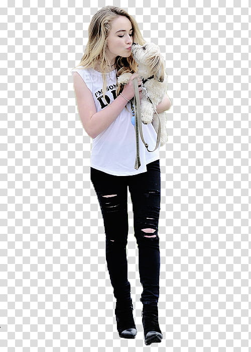 Sabrina Carpenter, woman carrying while kissing dog transparent background PNG clipart