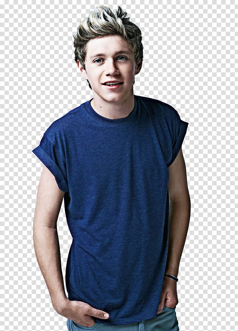 Niall Horan , man wearing blue crew-neck t-shirt transparent background PNG clipart