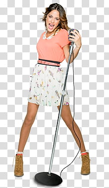 Violetta , woman holding microphone stand transparent background PNG clipart