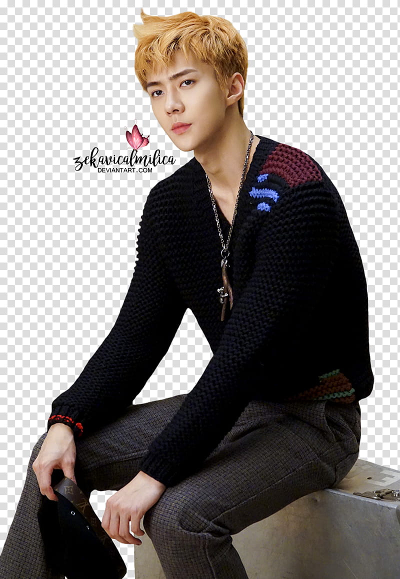 EXO Sehun superELLE, EXO Oh Sehun wearing black sweater transparent background PNG clipart