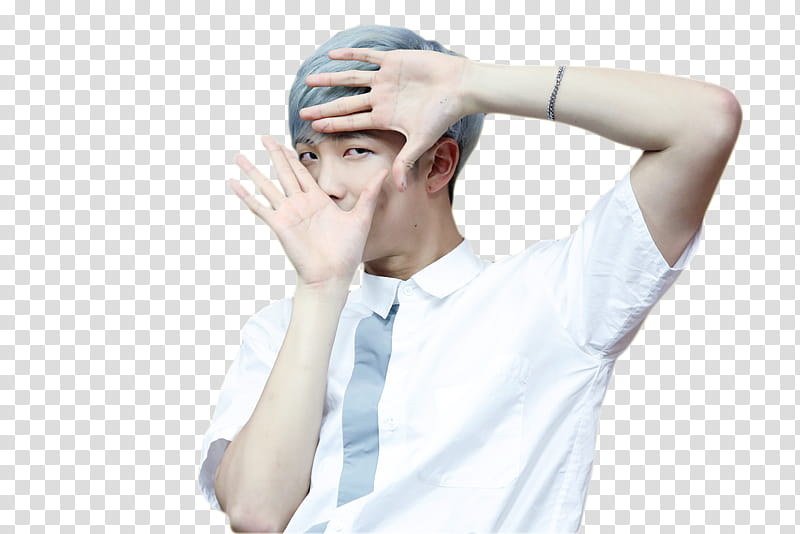 BTS RAPMONSTER, man in white button-up T-shirt transparent background PNG clipart