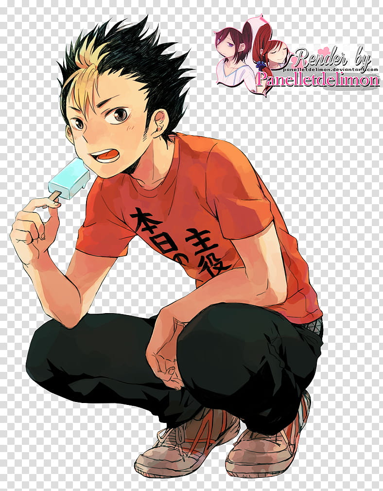 Render Haikyuu Nishinoya Yuu, man eating ice cream on stick illustration transparent background PNG clipart