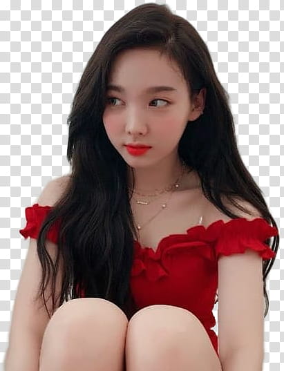 Nayeon TWICE , woman wearing red off-shoulder top transparent background PNG clipart