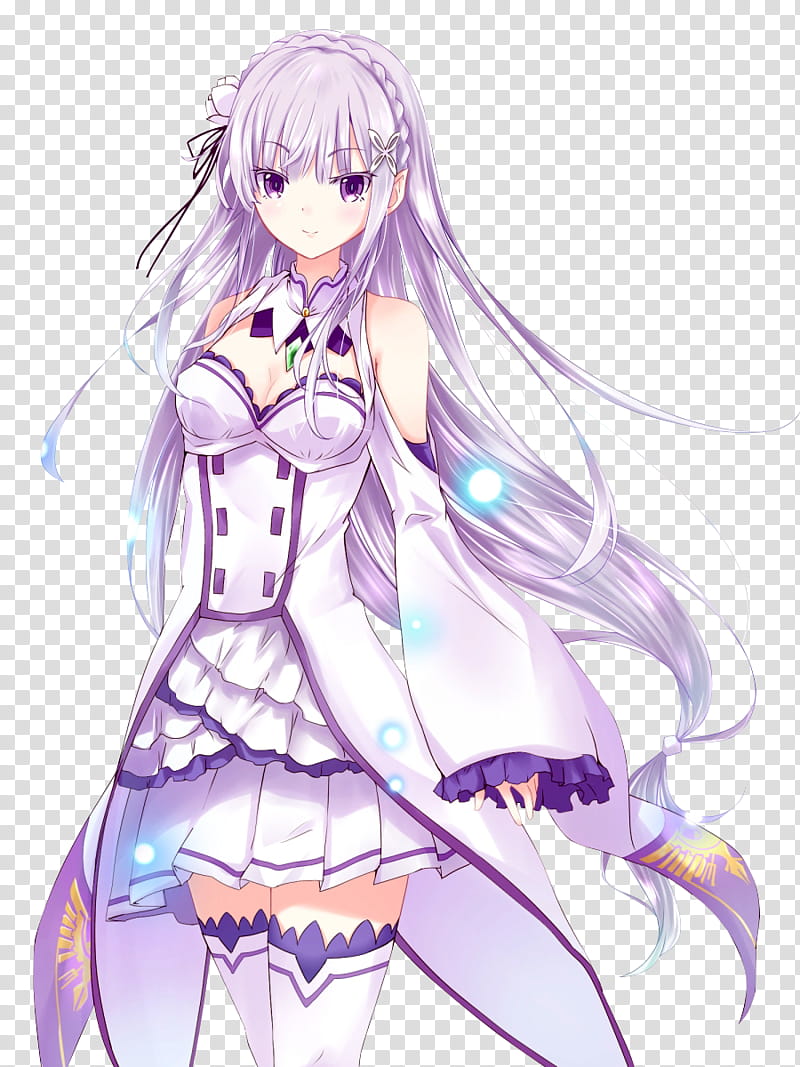 Emilia Re Zero, purple haired woman character transparent background PNG clipart