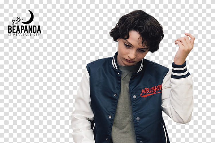 Finn Wolfhard, boy raising his left hand transparent background PNG clipart